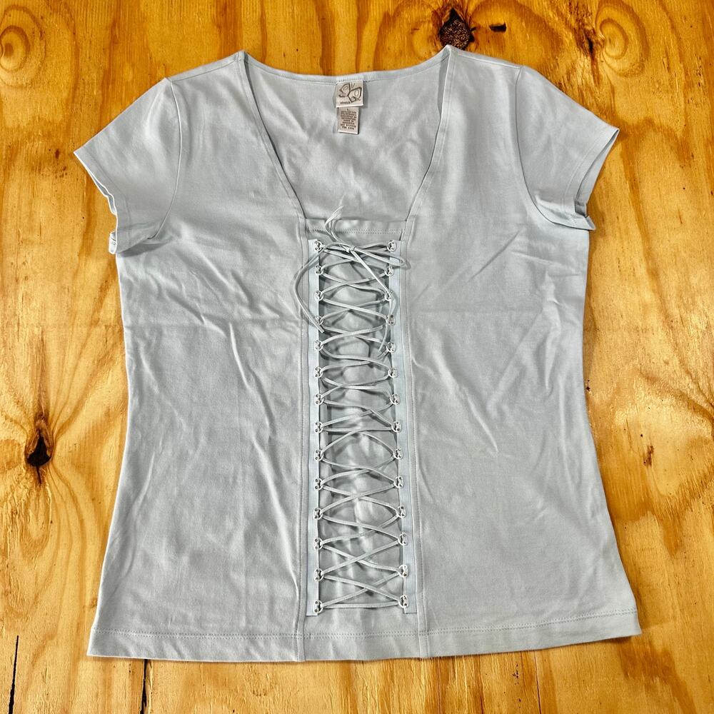 Vintage Butterfly Stretch Lace Up Corset Tee - Size Large